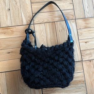 Furla Wool Knit Tote Black Mini Bag